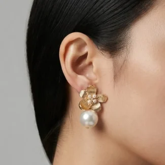 Golden Blossom Pearl Earrings