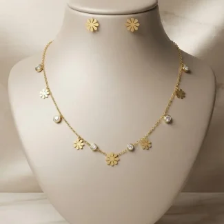 Floral Charm Gold Jewelry Set